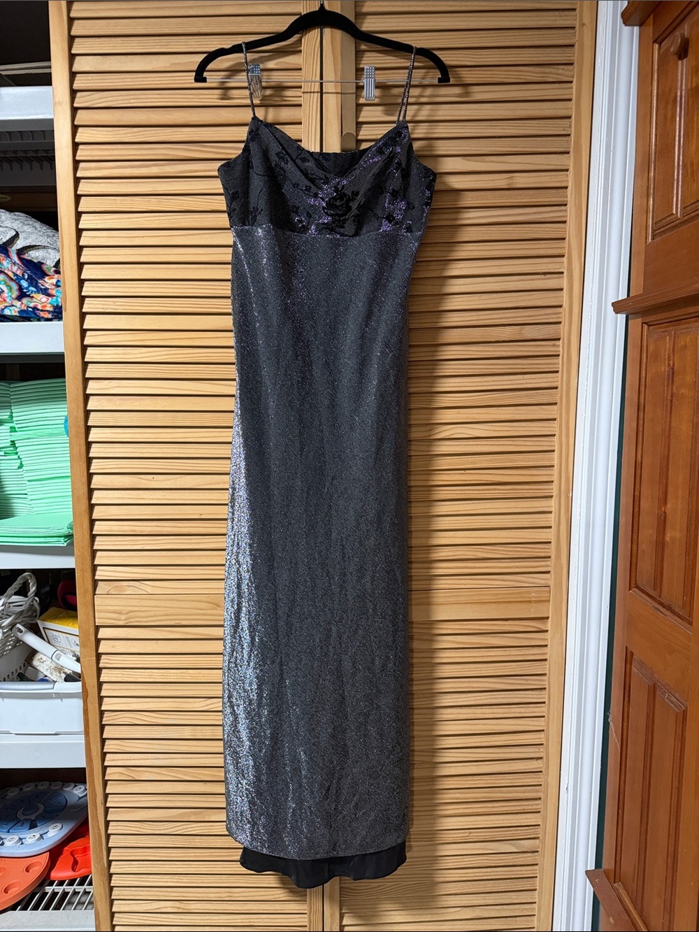 Night Way Collections Metallic Charcoal and Black Maxi Slip Gown